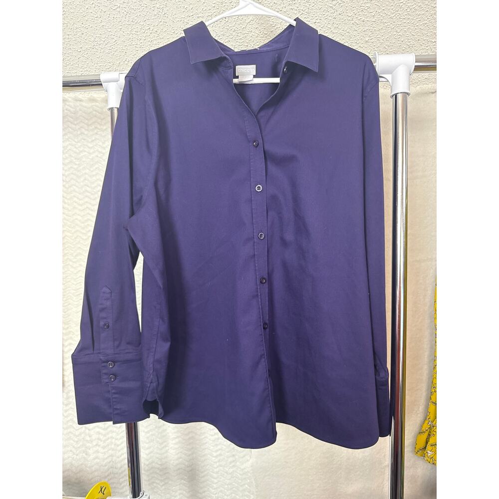 BN #51 Chico’s No-Iron Chic Stretch Purple Button-Up Shirt Size 3.5 (US 18)